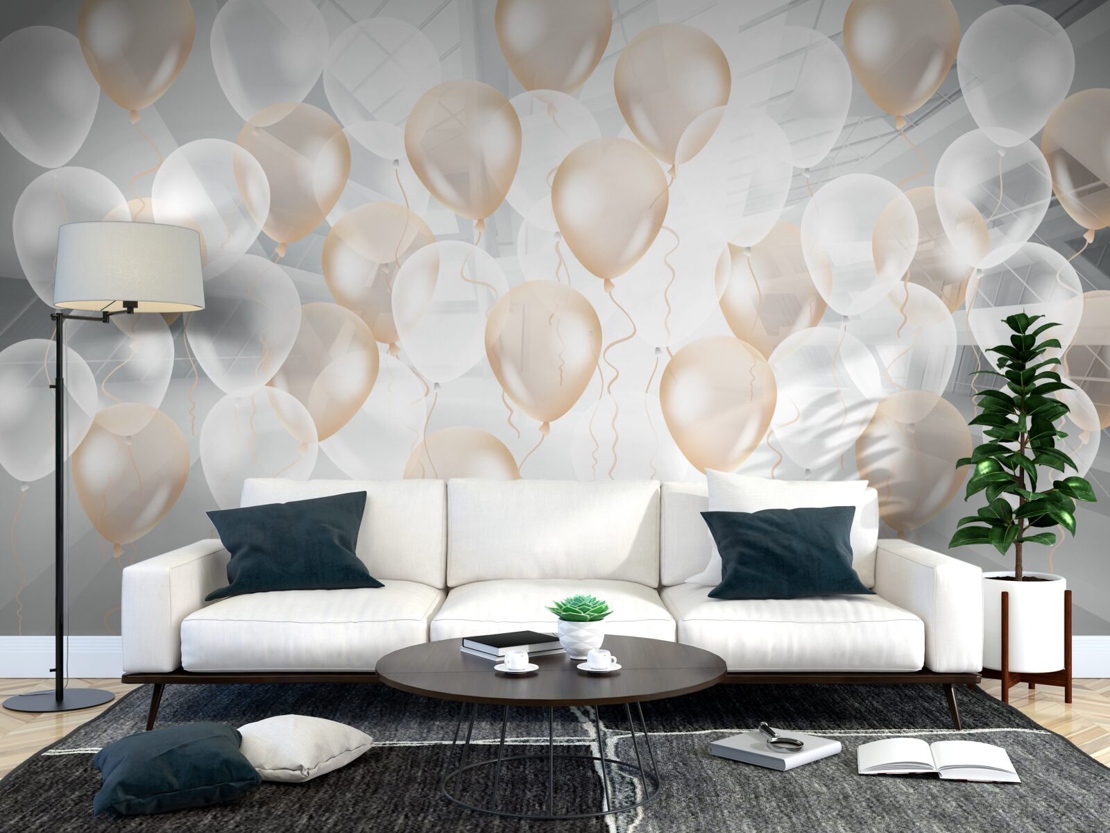 Papier peint ballons blancs et or