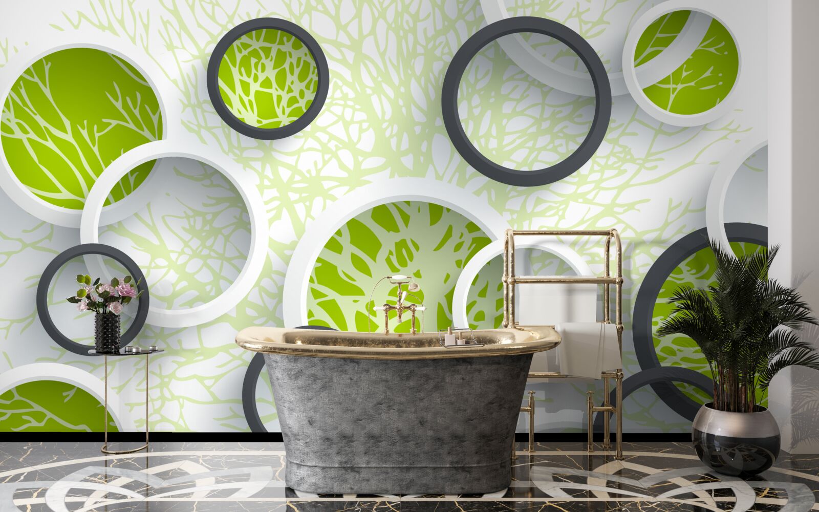 Papier peint les cercles de l'objectif reflètent le vert des feuilles de l'arbre