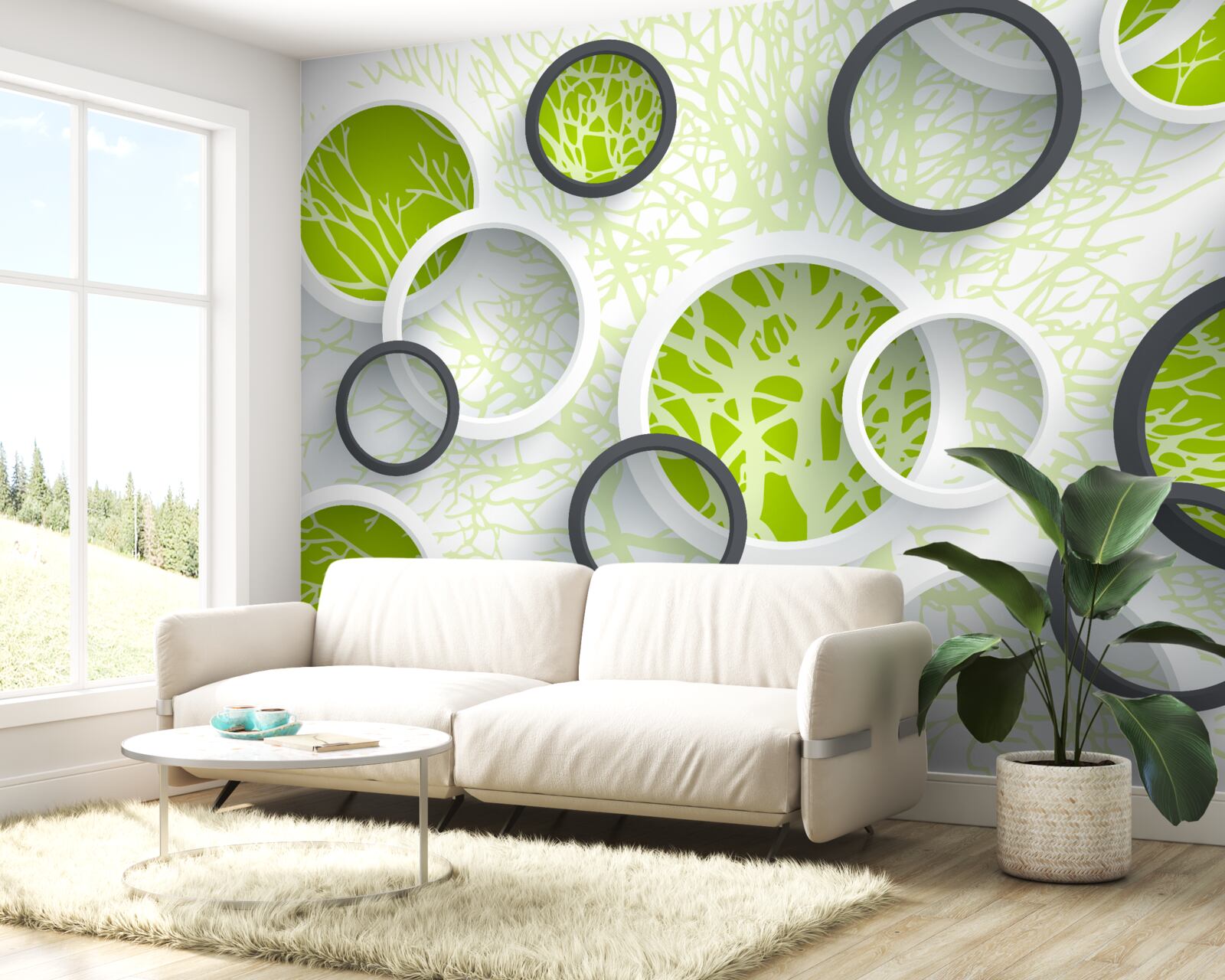 Papier peint les cercles de l'objectif reflètent le vert des feuilles de l'arbre