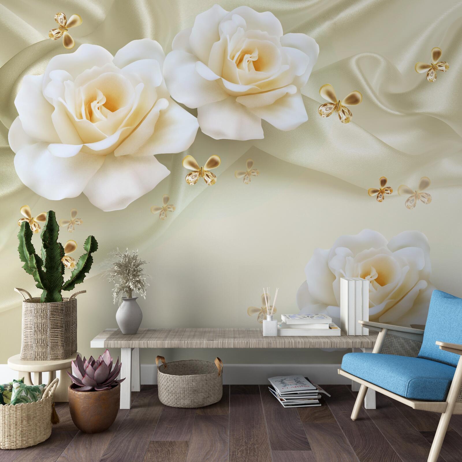 Papier peint roses de chaleur en soie