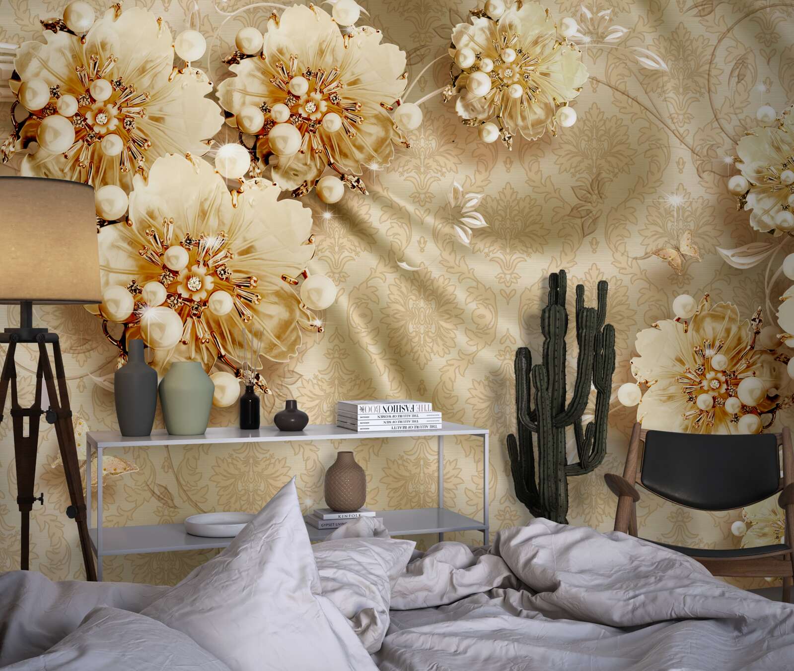 Papier peint les nuances de brun dominent les tons floraux et de soie