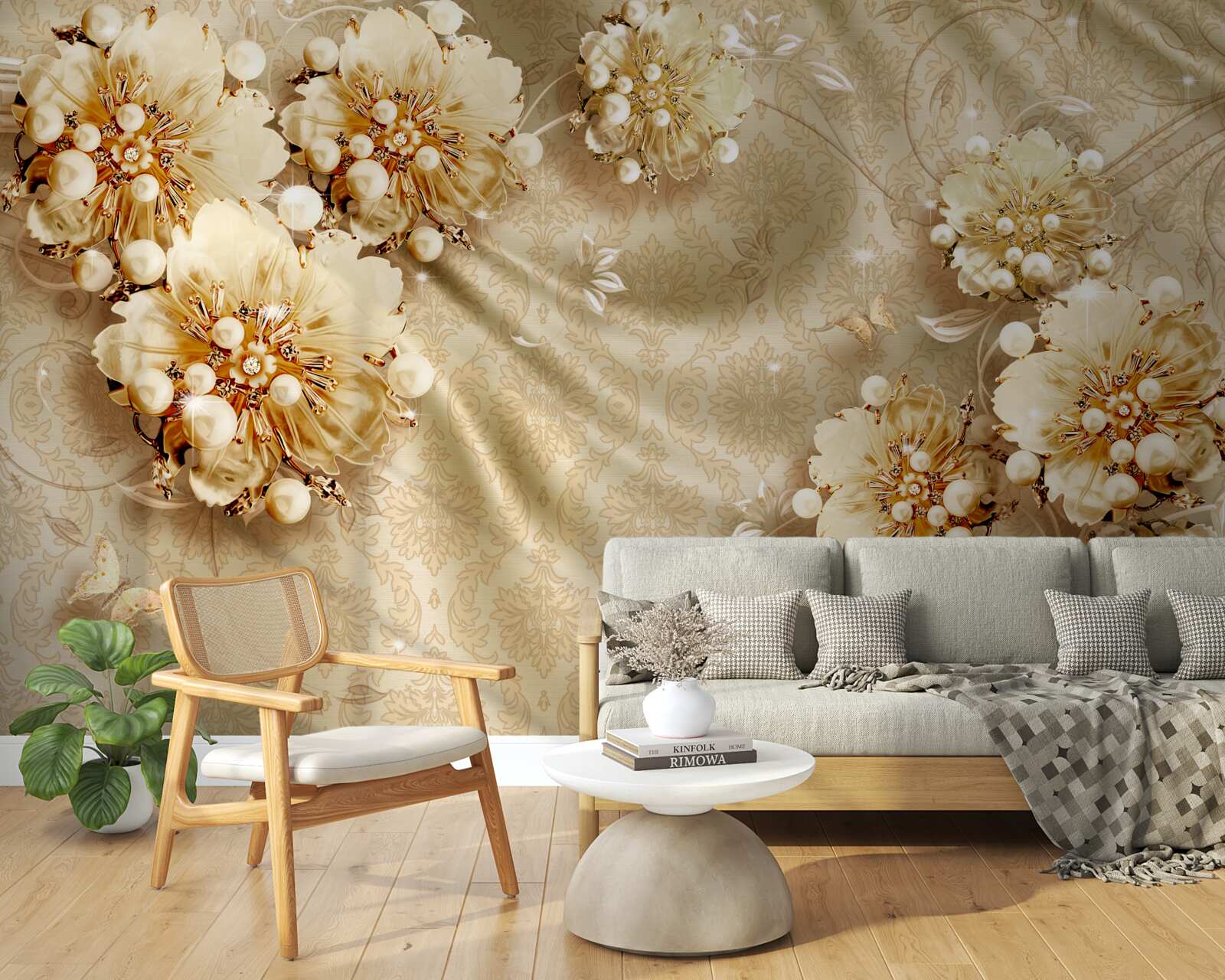 Papier peint les nuances de brun dominent les tons floraux et de soie