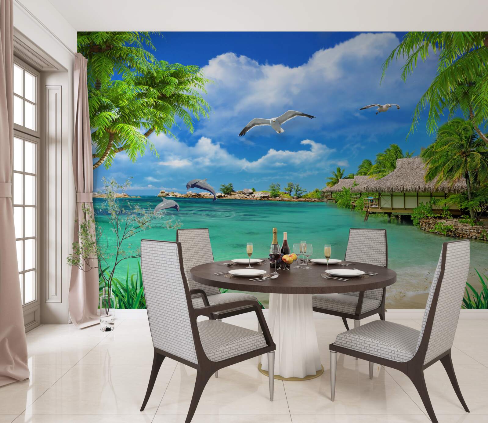 Papier peint rivage tropical avec eau azur