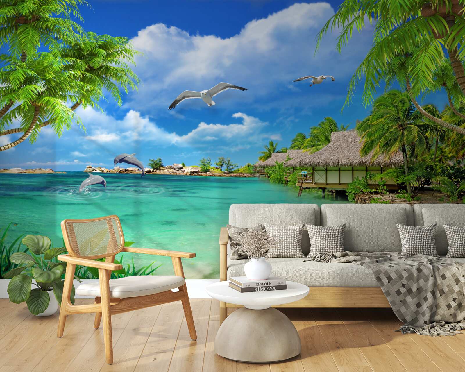 Papier peint rivage tropical avec eau azur