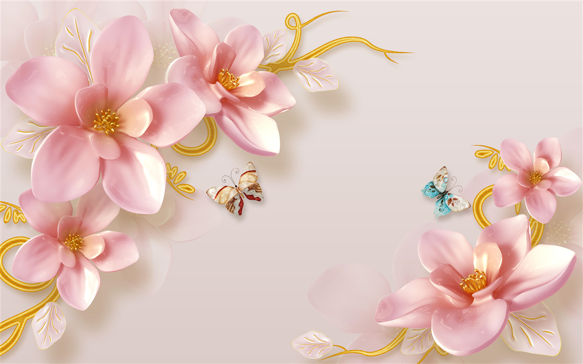 Papier peint jolies fleurs en porcelaine rose