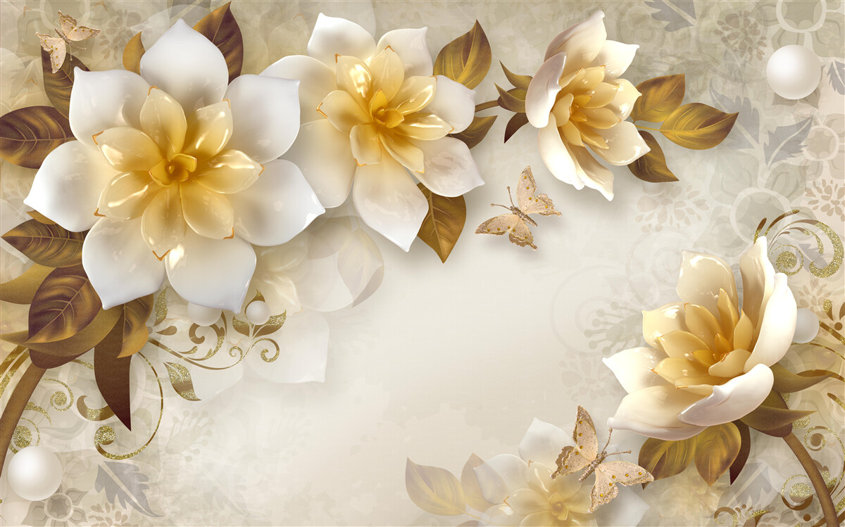 Papier peint les lotus, blancs comme la neige, ornent les branches comme des perles lacées