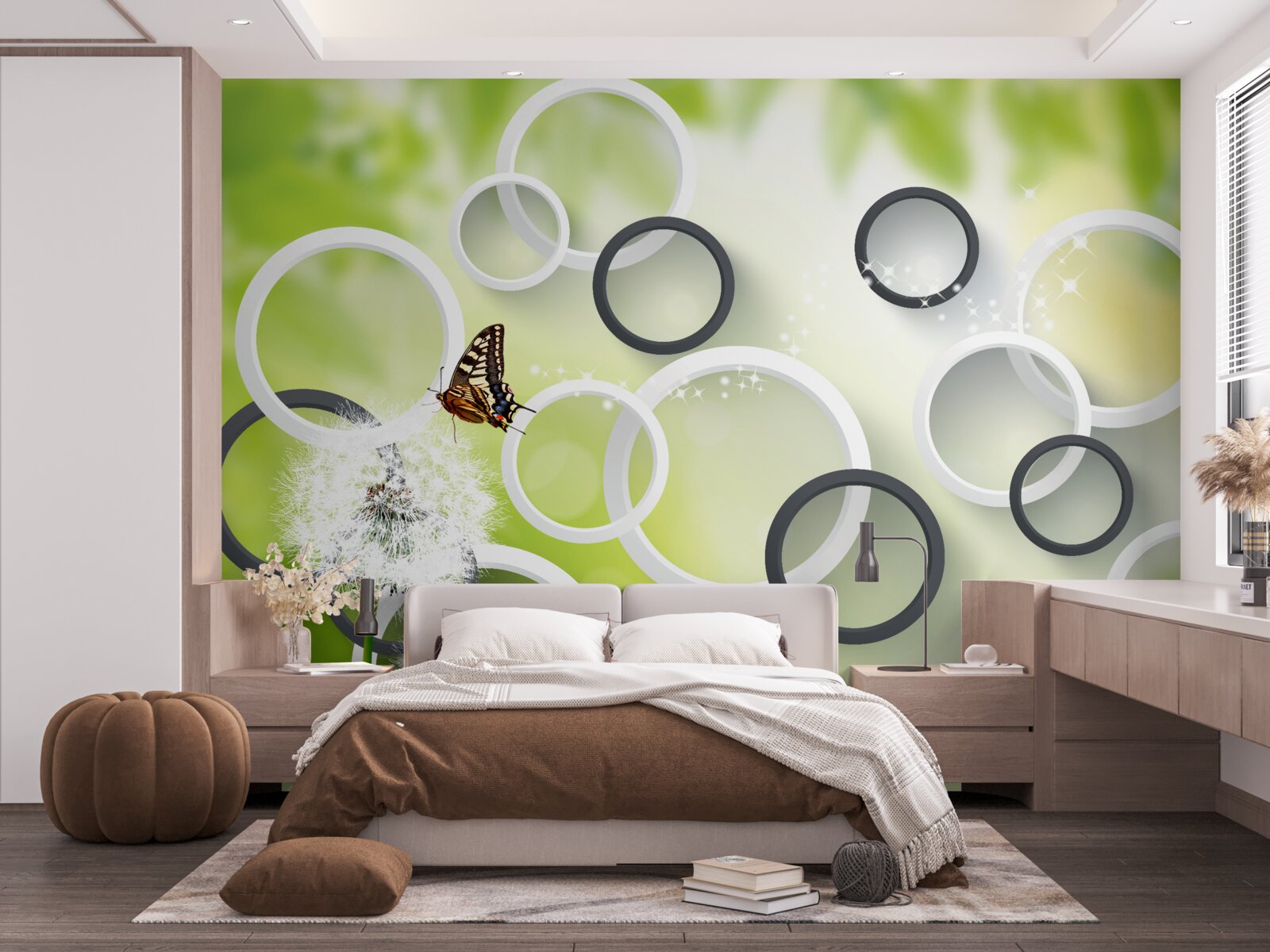 Papier peint les pissenlits en fleurs et les papillons qui volent les jours d'été