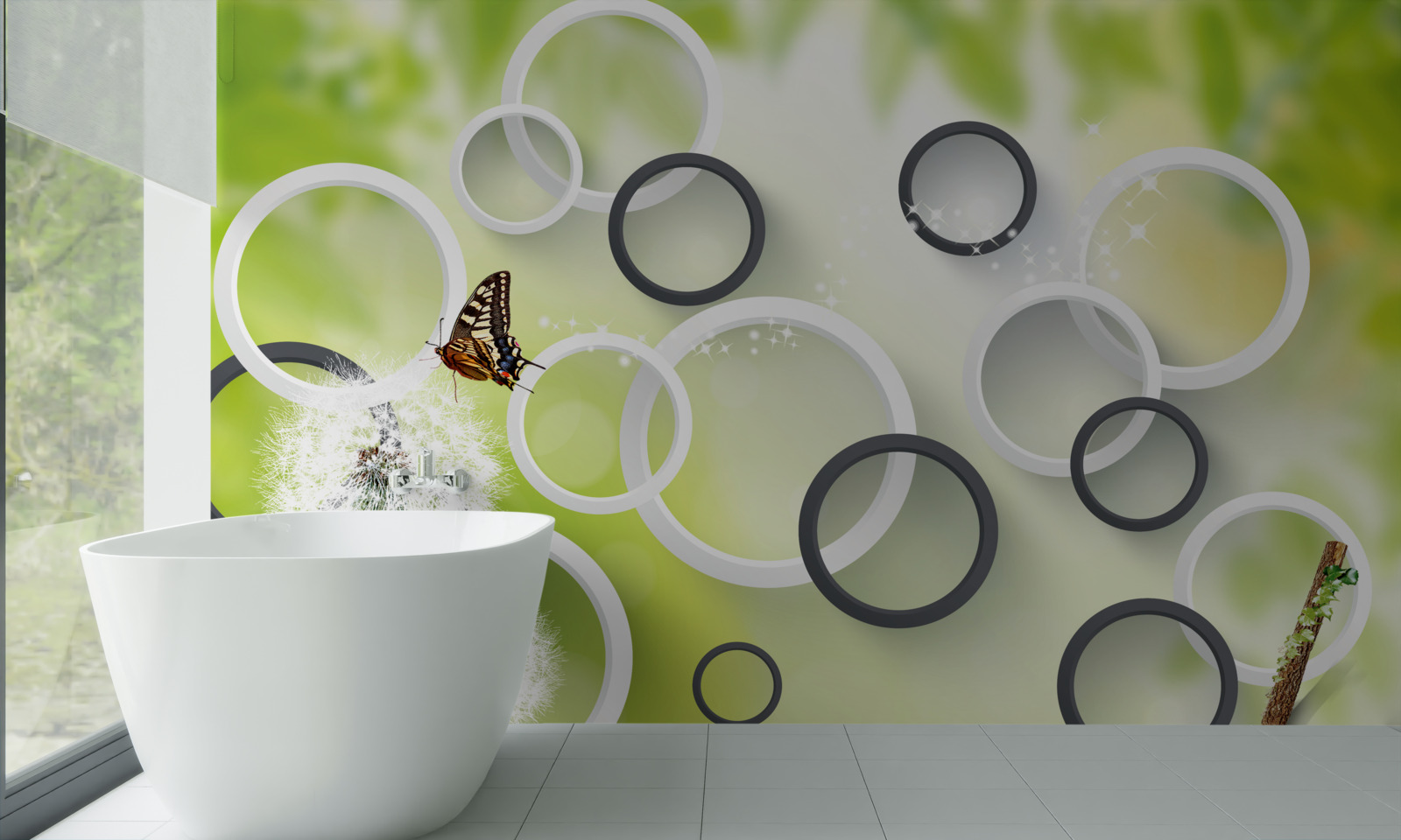 Papier peint les pissenlits en fleurs et les papillons qui volent les jours d'été
