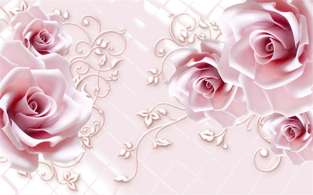 Papier peint roses en rose sur fond rose tendre