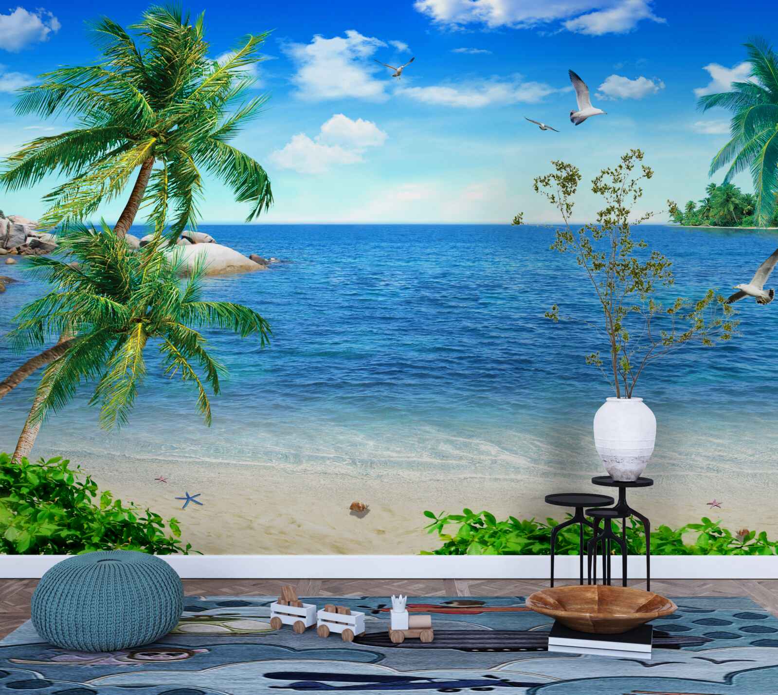 Papier peint océan calme et arbres tropicaux