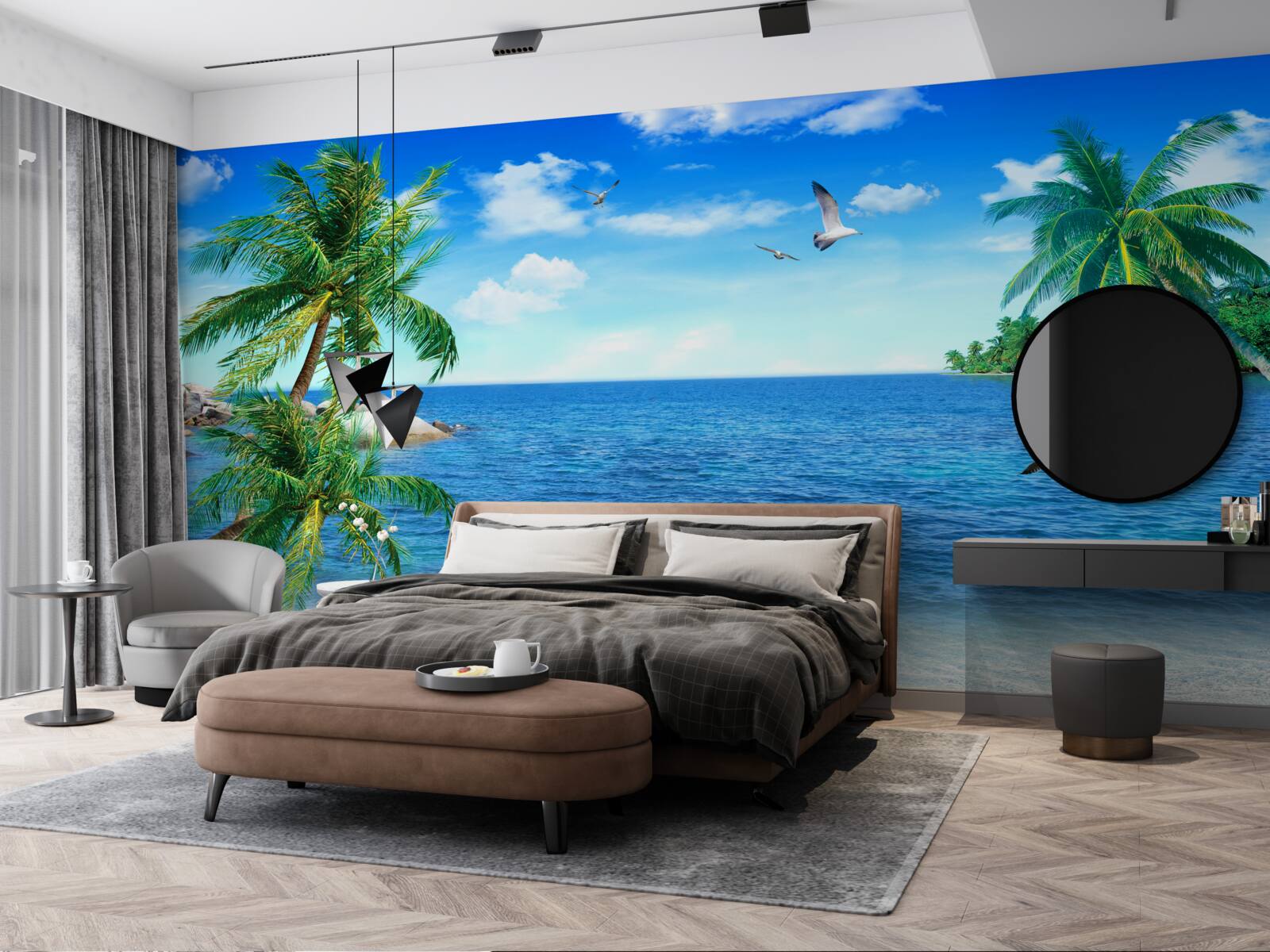 Papier peint océan calme et arbres tropicaux