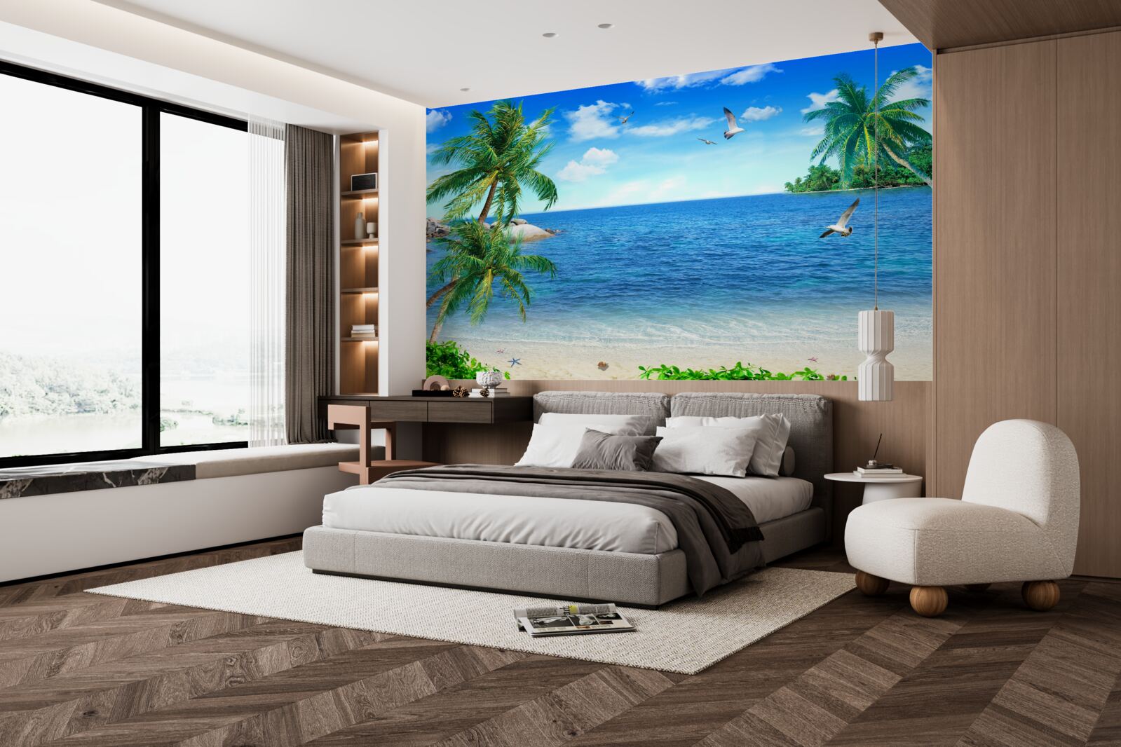 Papier peint océan calme et arbres tropicaux