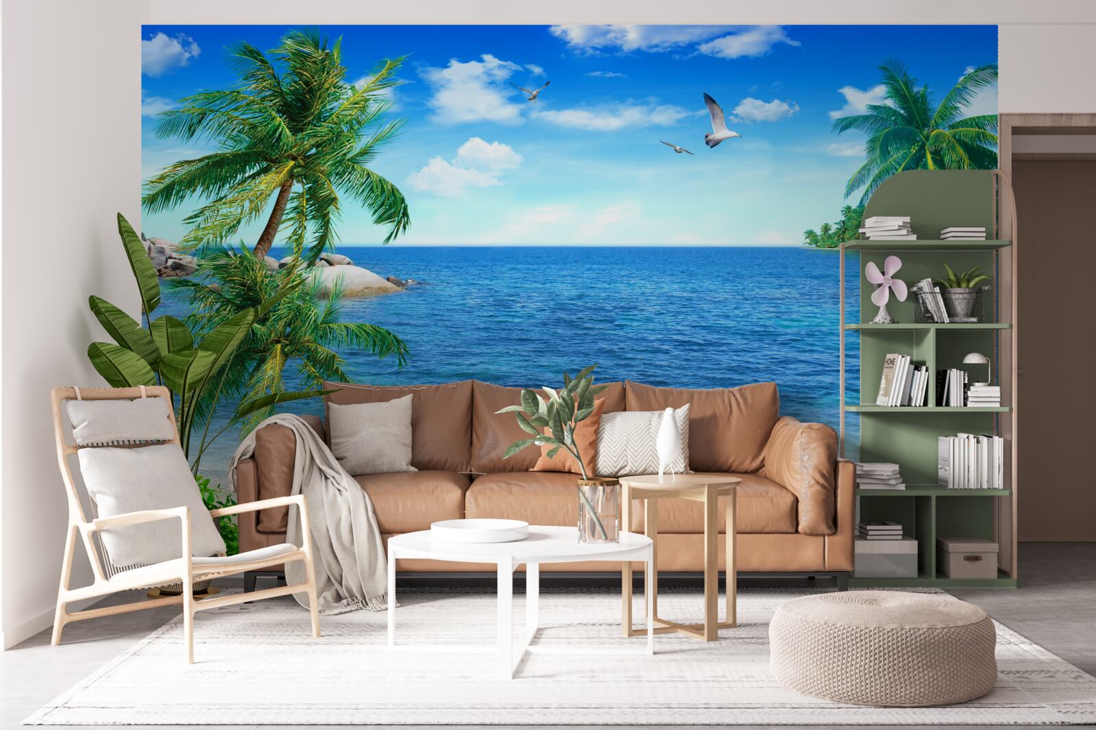 Papier peint océan calme et arbres tropicaux