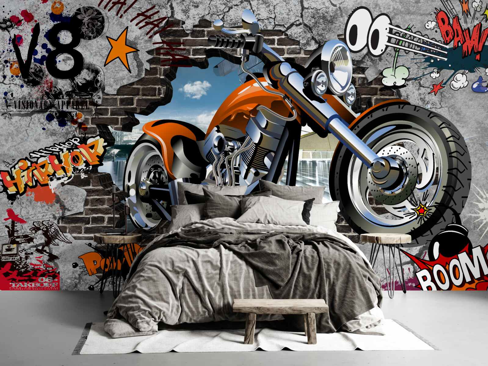 Papier peint graffiti en forme de moto