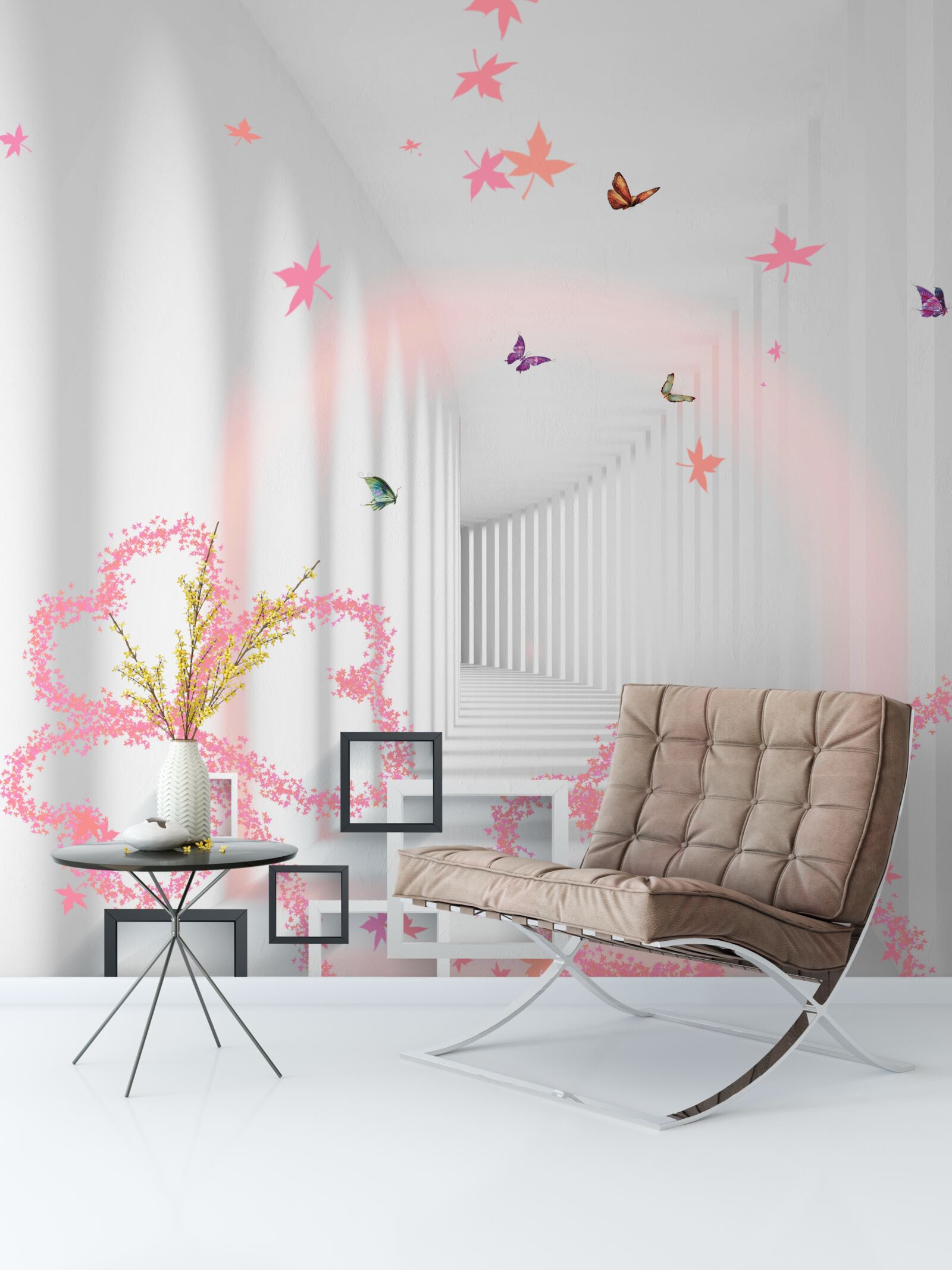 Papier peint des cœurs abstraits en forme de papillons vous accueillent dans le couloir
