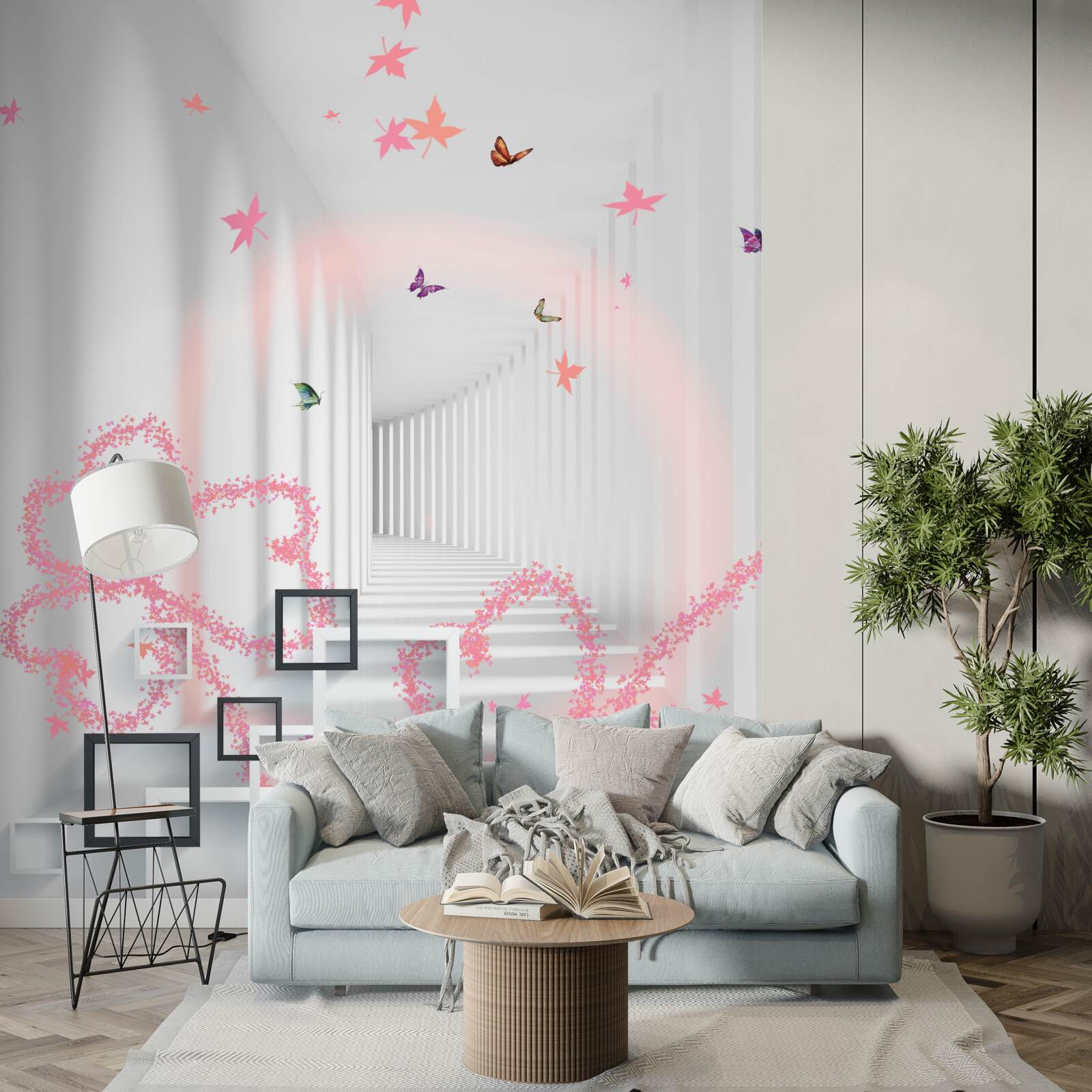 Papier peint des cœurs abstraits en forme de papillons vous accueillent dans le couloir