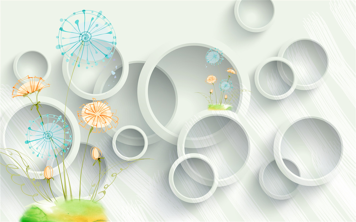 Papier peint sur fond de cercles dans le pré, les pissenlits fleurissent