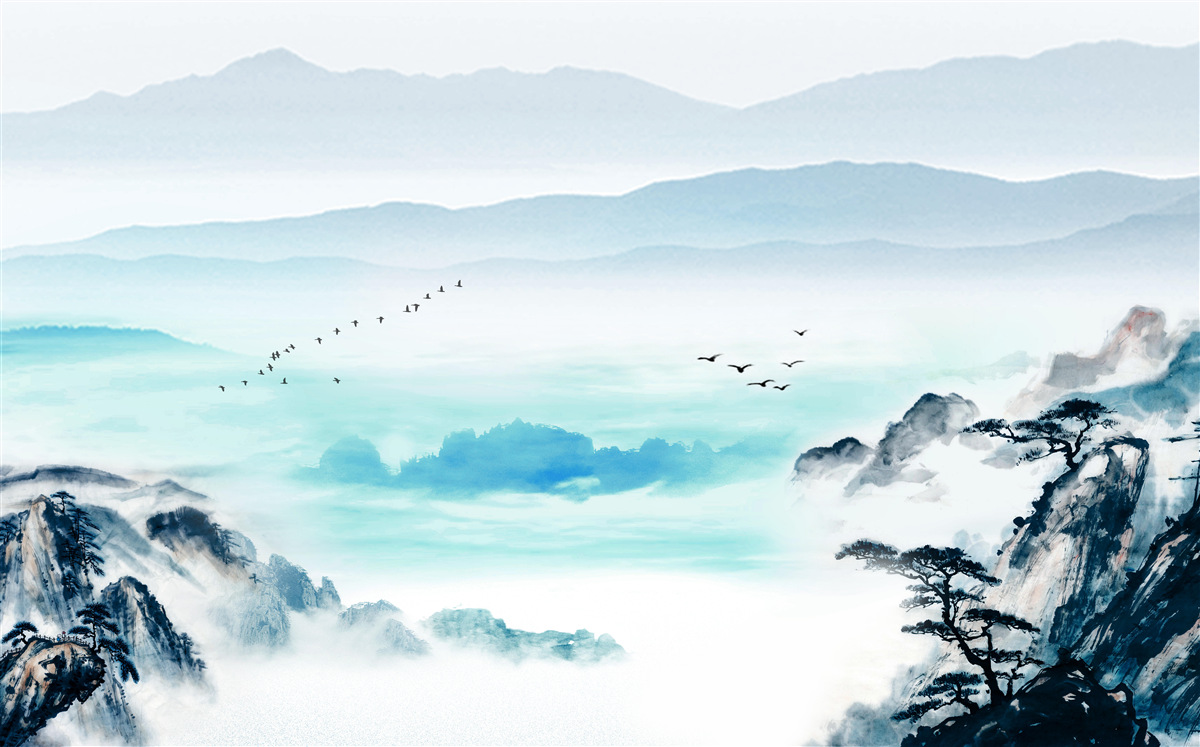 Papier peint brume sur l'eau du lac