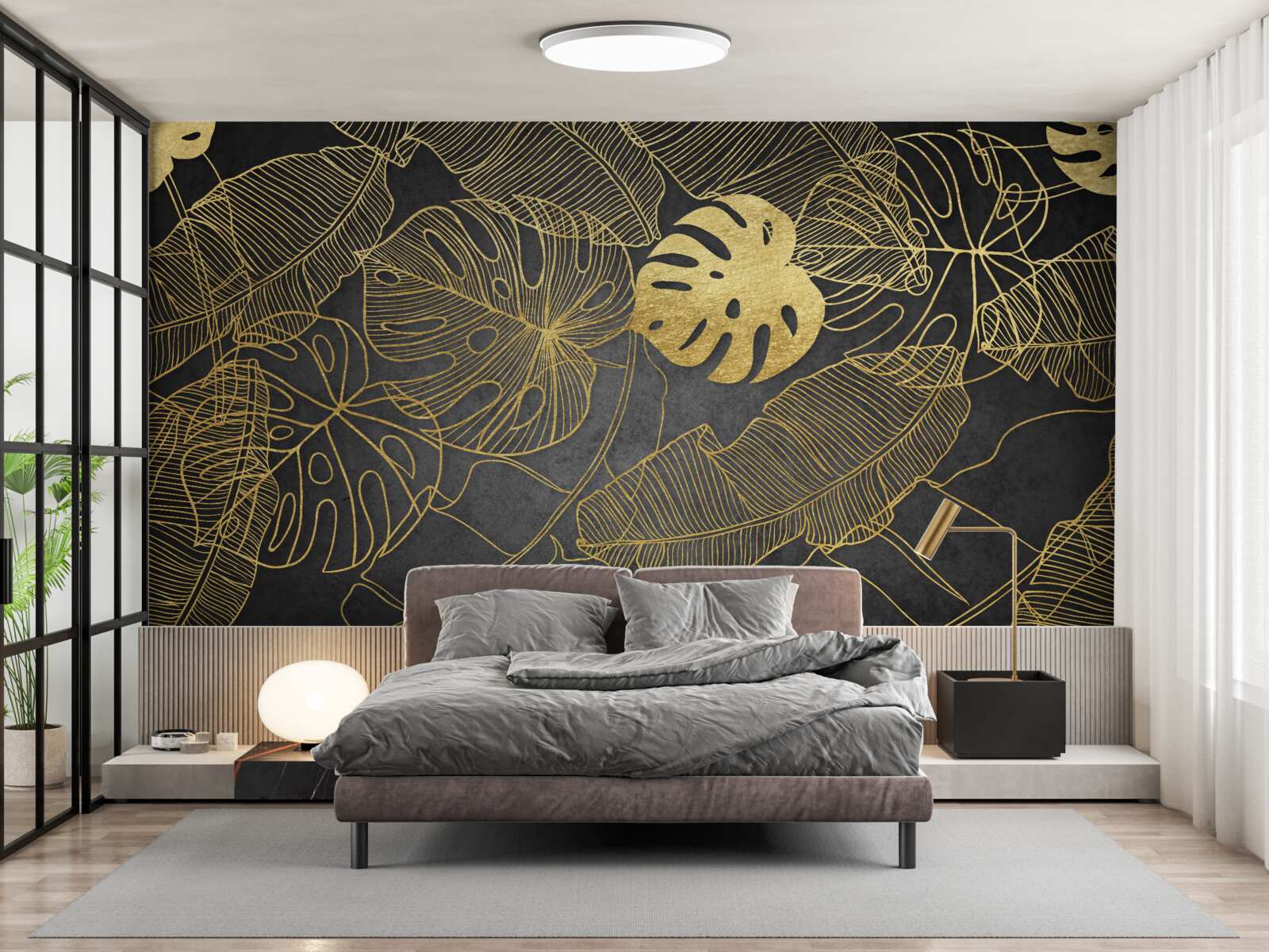Papier peint les monstera ont des feuilles dont le contour correspond à la division dorée
