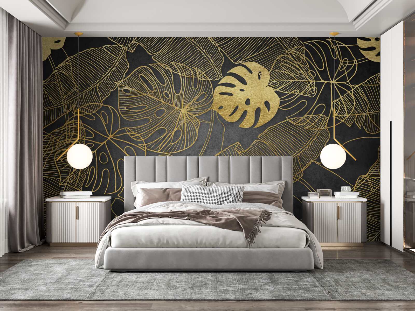 Papier peint les monstera ont des feuilles dont le contour correspond à la division dorée