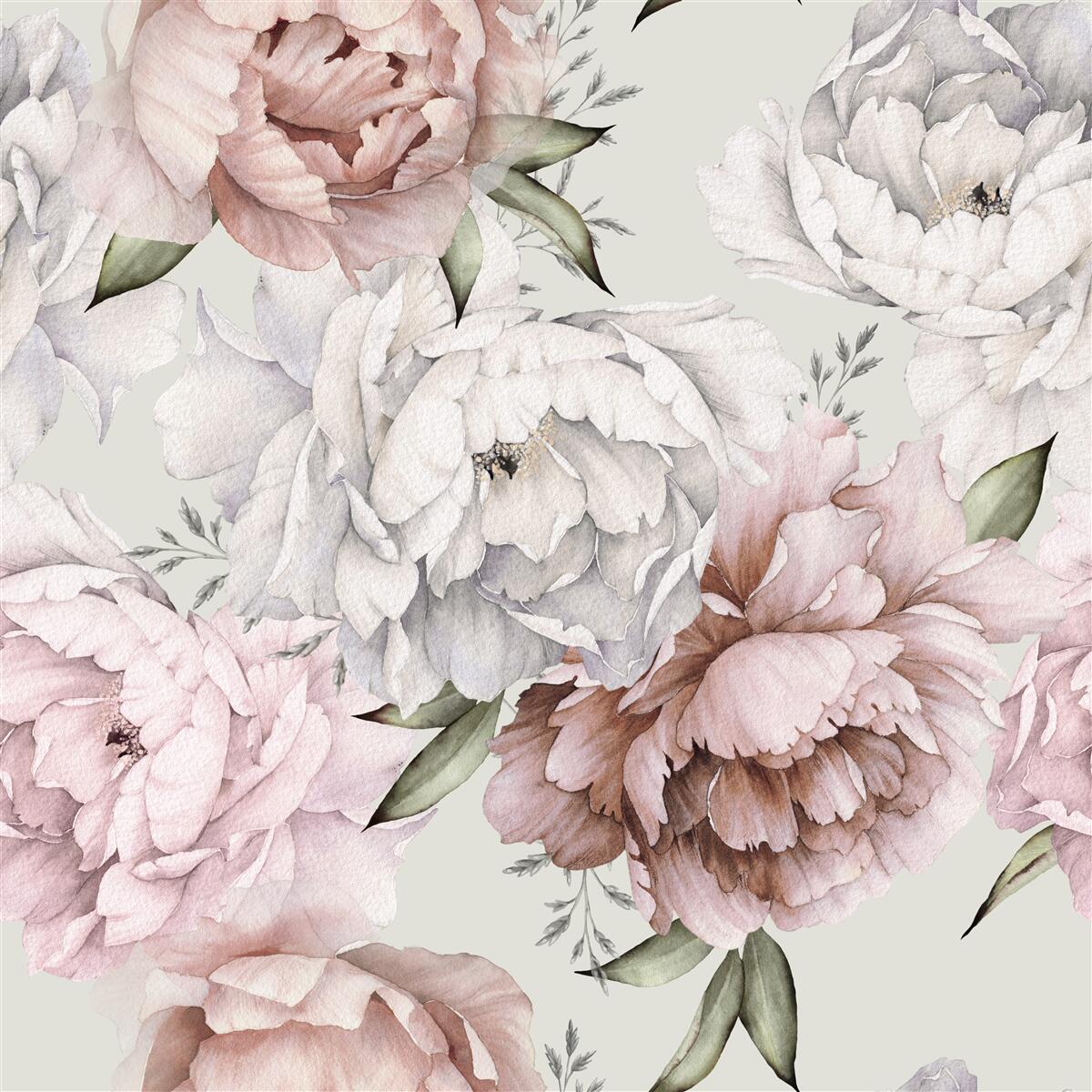 Papier peint grandes pivoines dans des tons délicats