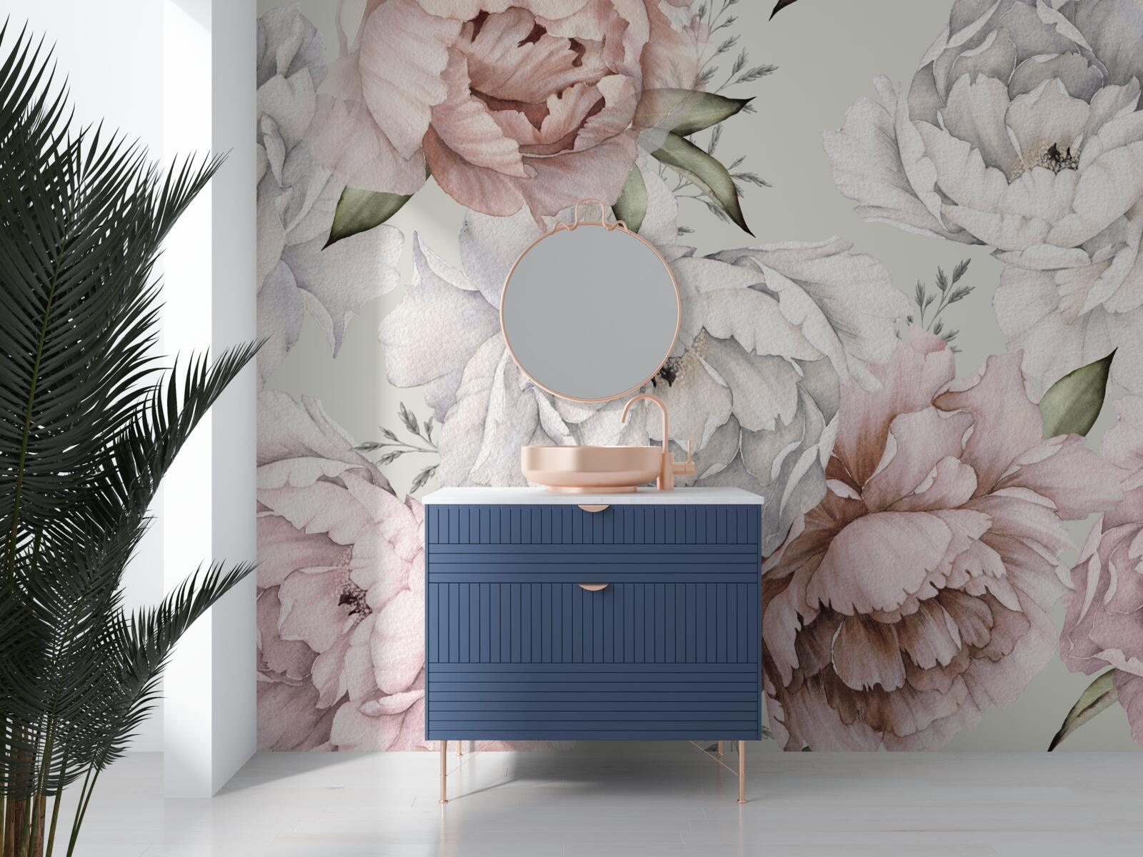 Papier peint grandes pivoines dans des tons délicats