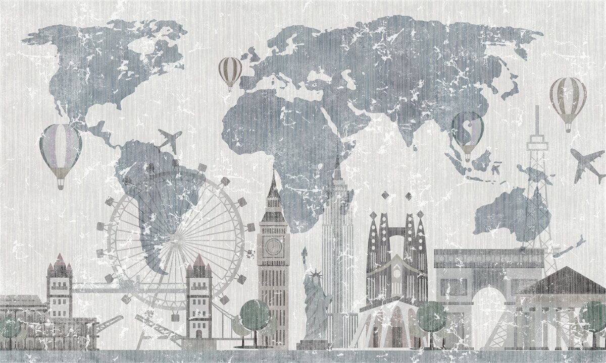 Papier peint carte du monde avec les points de repère de londres