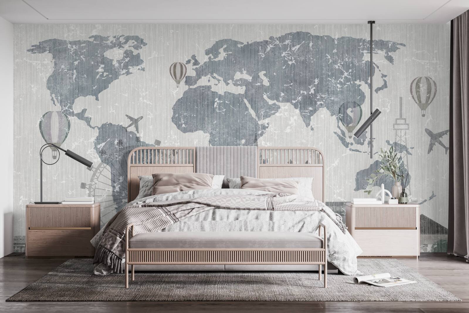Papier peint carte du monde avec les points de repère de londres