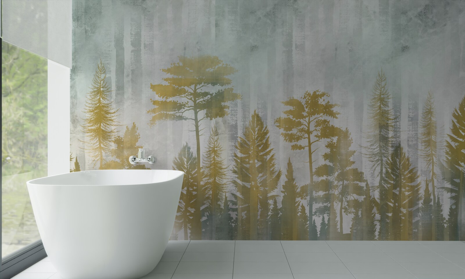 Papier peint l'automne dans la forêt enveloppée de brume