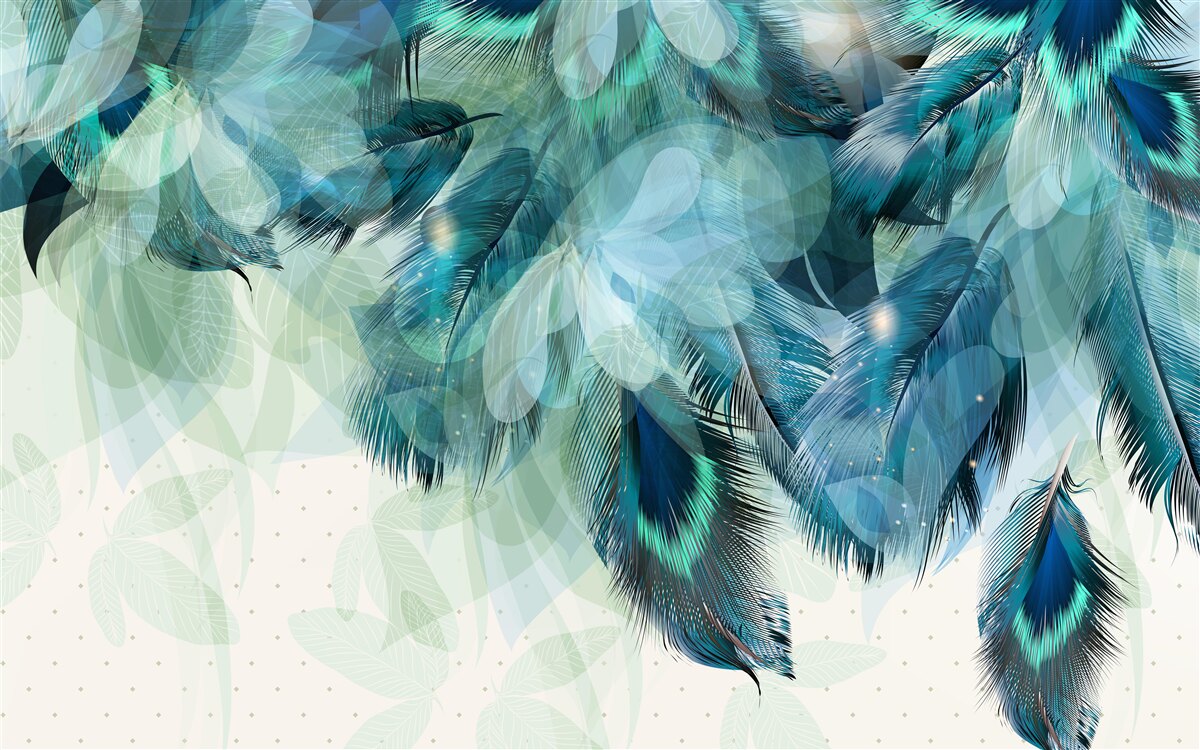 Papier peint légèreté aérienne des plumes turquoises