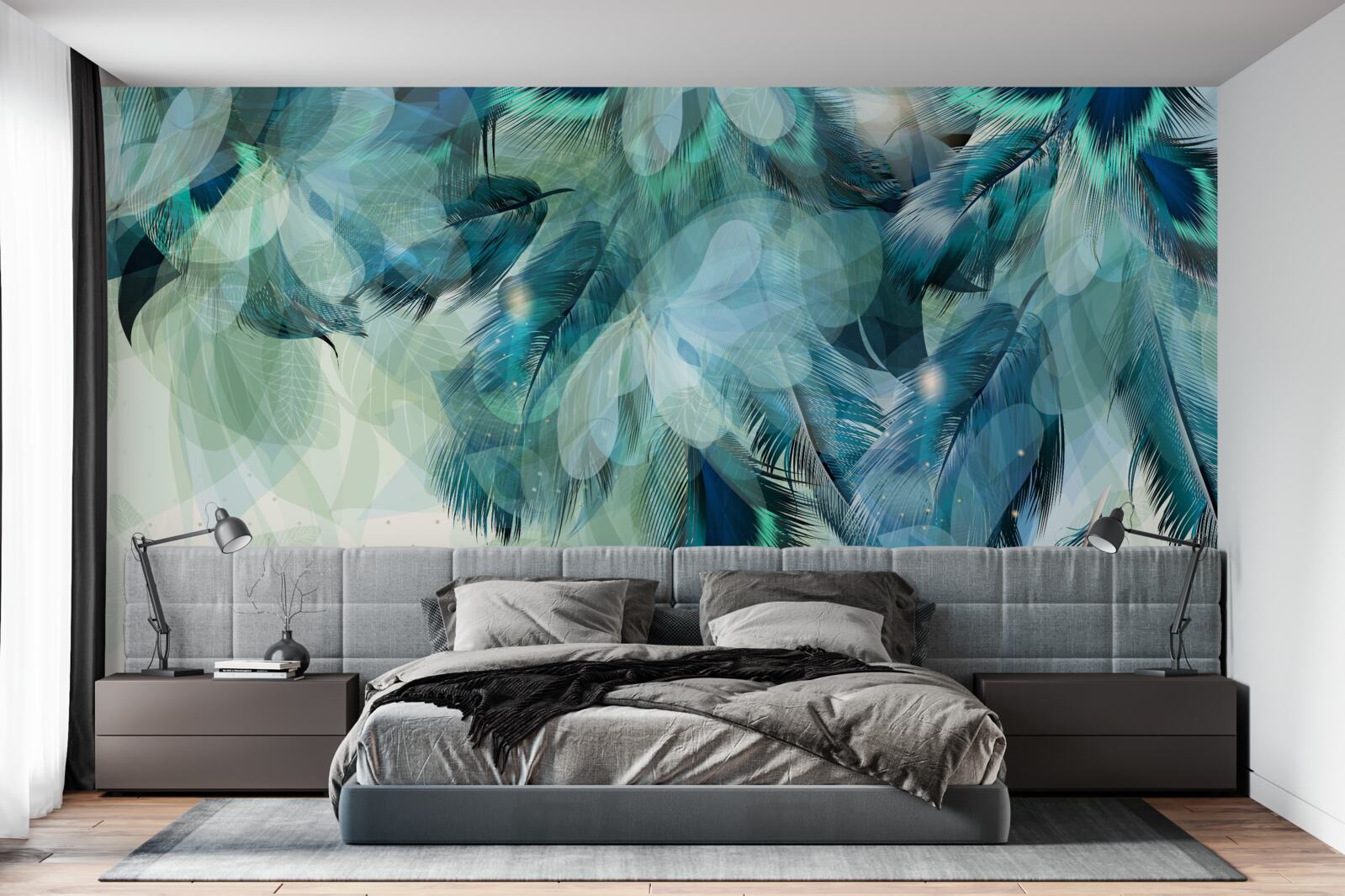 Papier peint légèreté aérienne des plumes turquoises