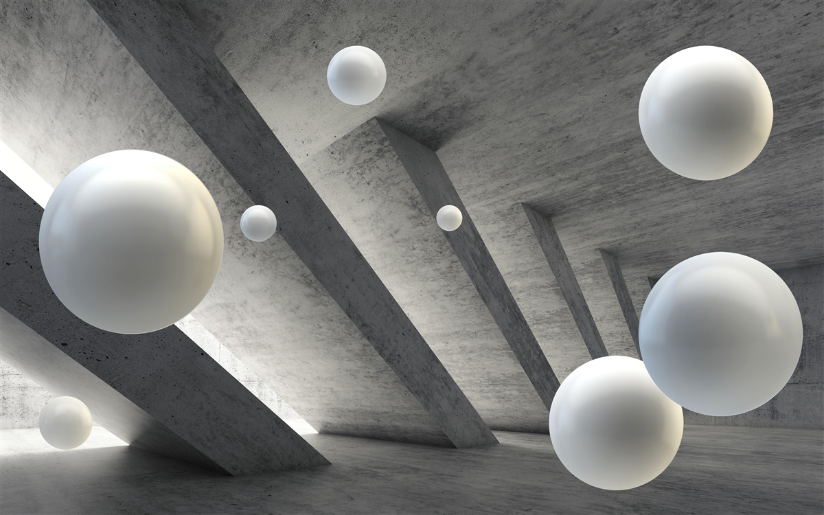Papier peint des boules de blanc dans un passage en ciment