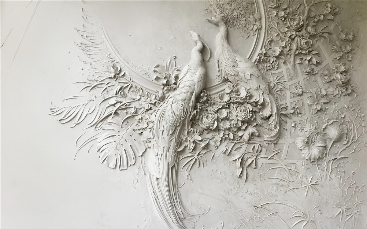 Papier peint l'arbre à fleurs est décoré de paons