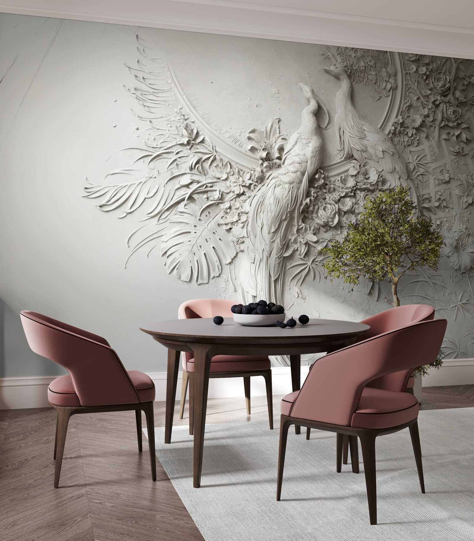 Papier peint l'arbre à fleurs est décoré de paons
