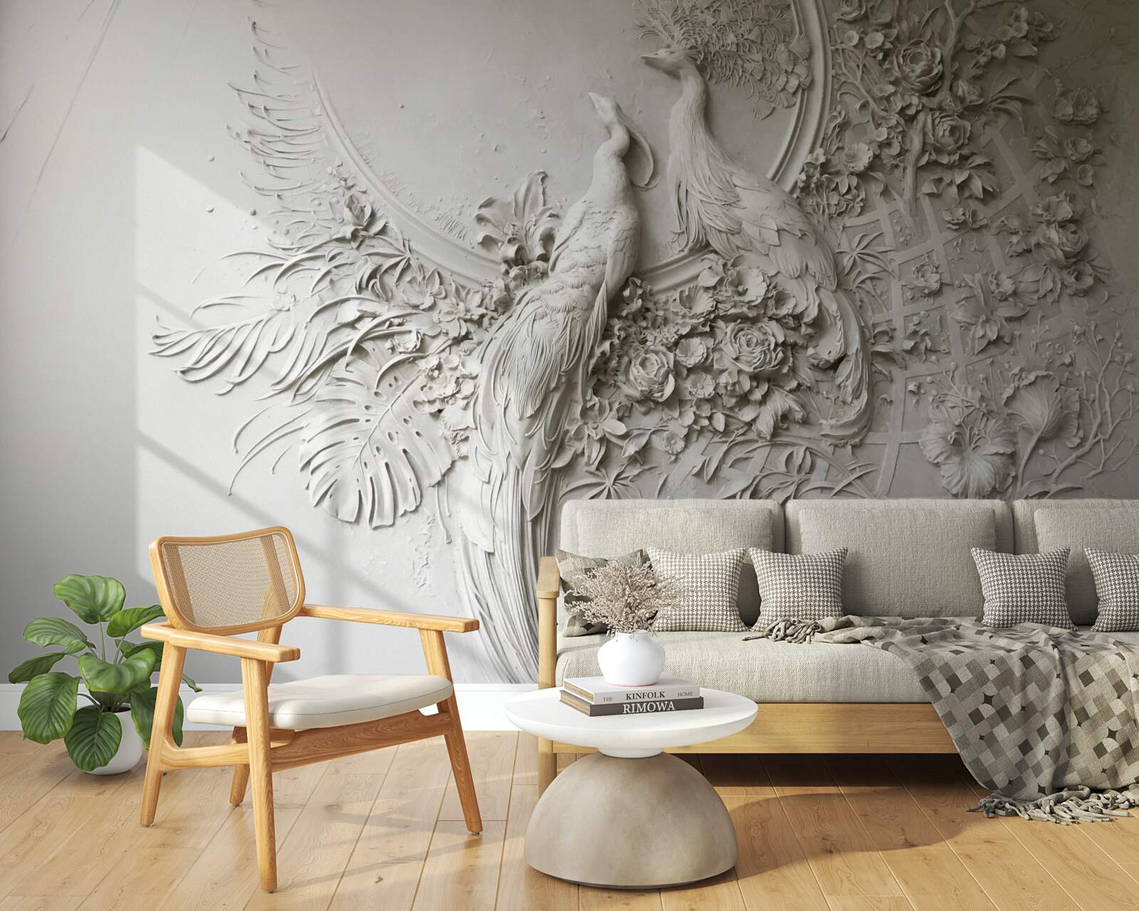 Papier peint l'arbre à fleurs est décoré de paons