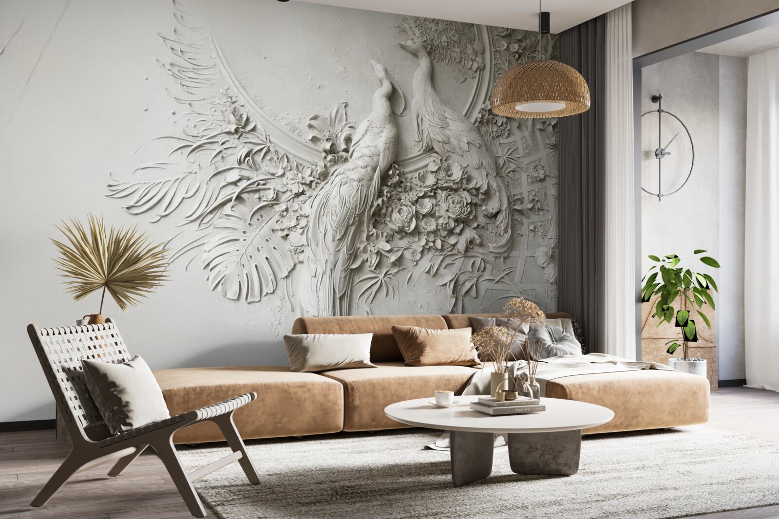 Papier peint l'arbre à fleurs est décoré de paons