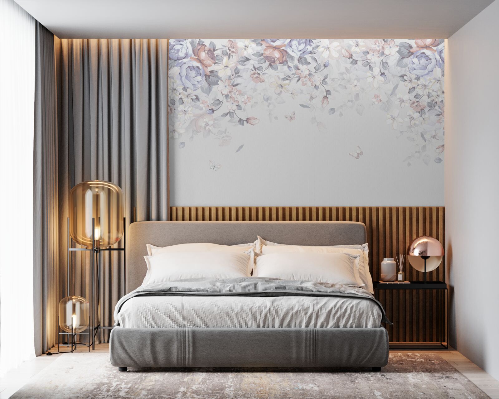 Papier peint le fond blanc est décoré de fleurs douces