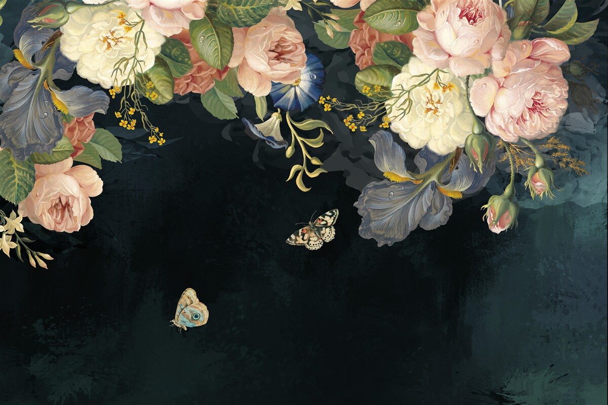 Papier peint flore sur fond sombre