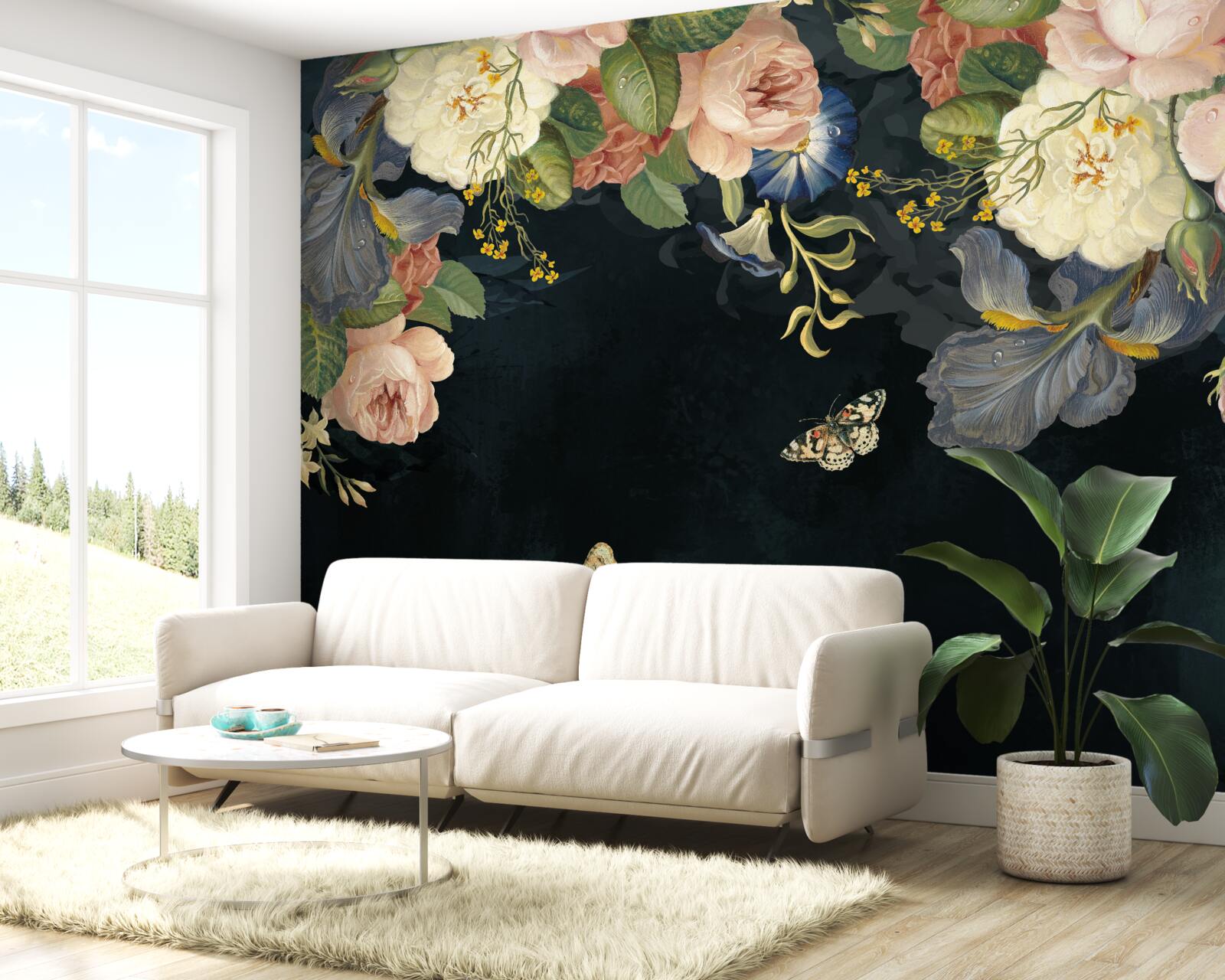Papier peint flore sur fond sombre