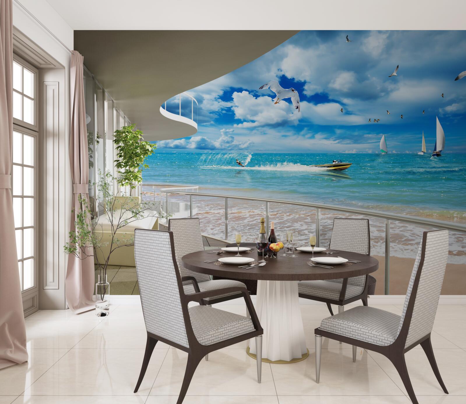 Papier peint vue sur la mer et gazebo moderne