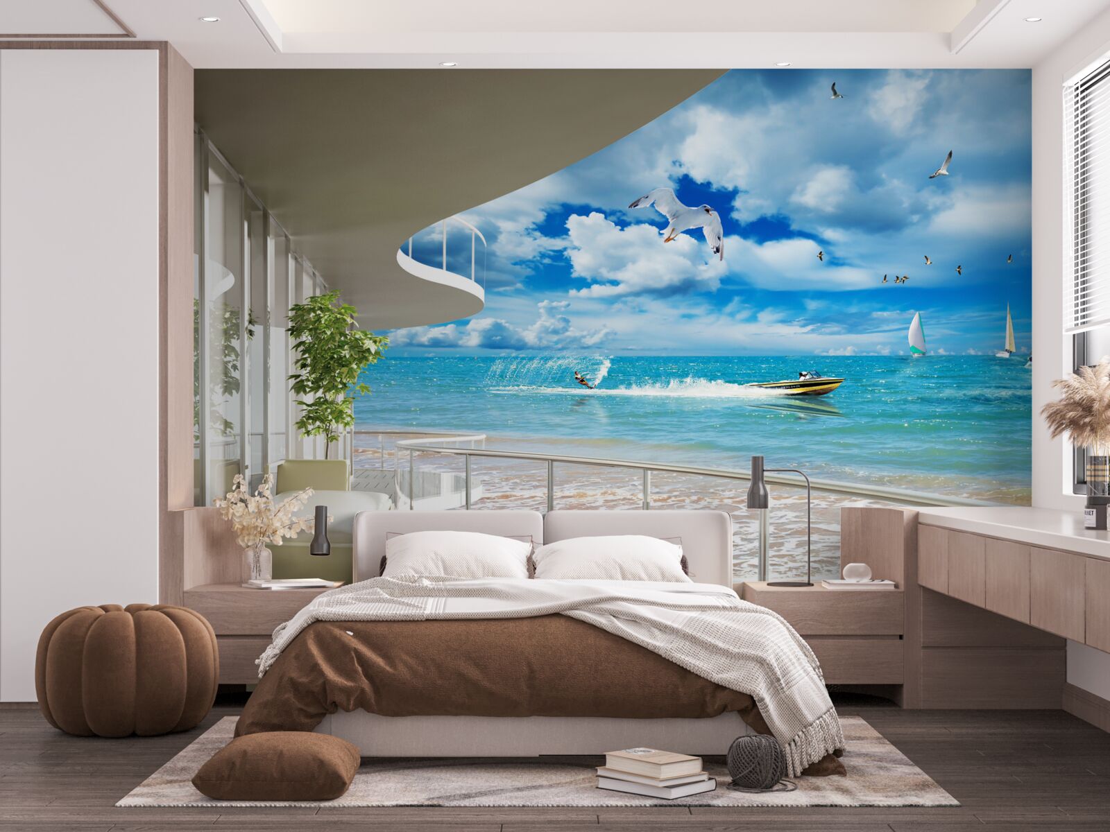 Papier peint vue sur la mer et gazebo moderne