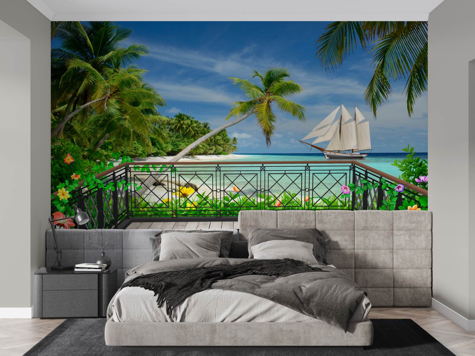 Papier peint bord de mer avec balcon