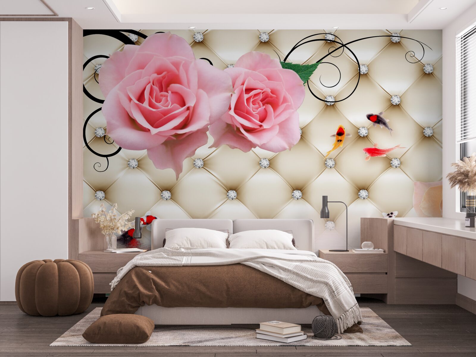 Papier peint des papillons et des roses sur les éléments vitaux