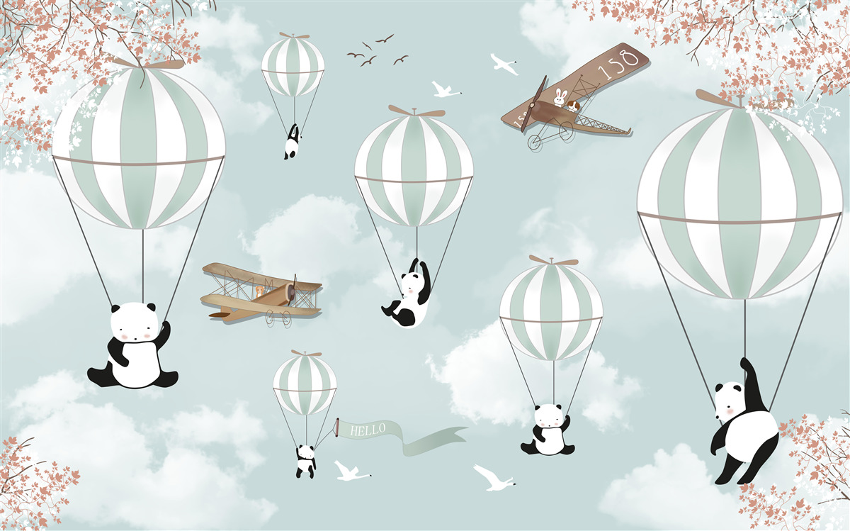 Papier peint ballons avec pandas