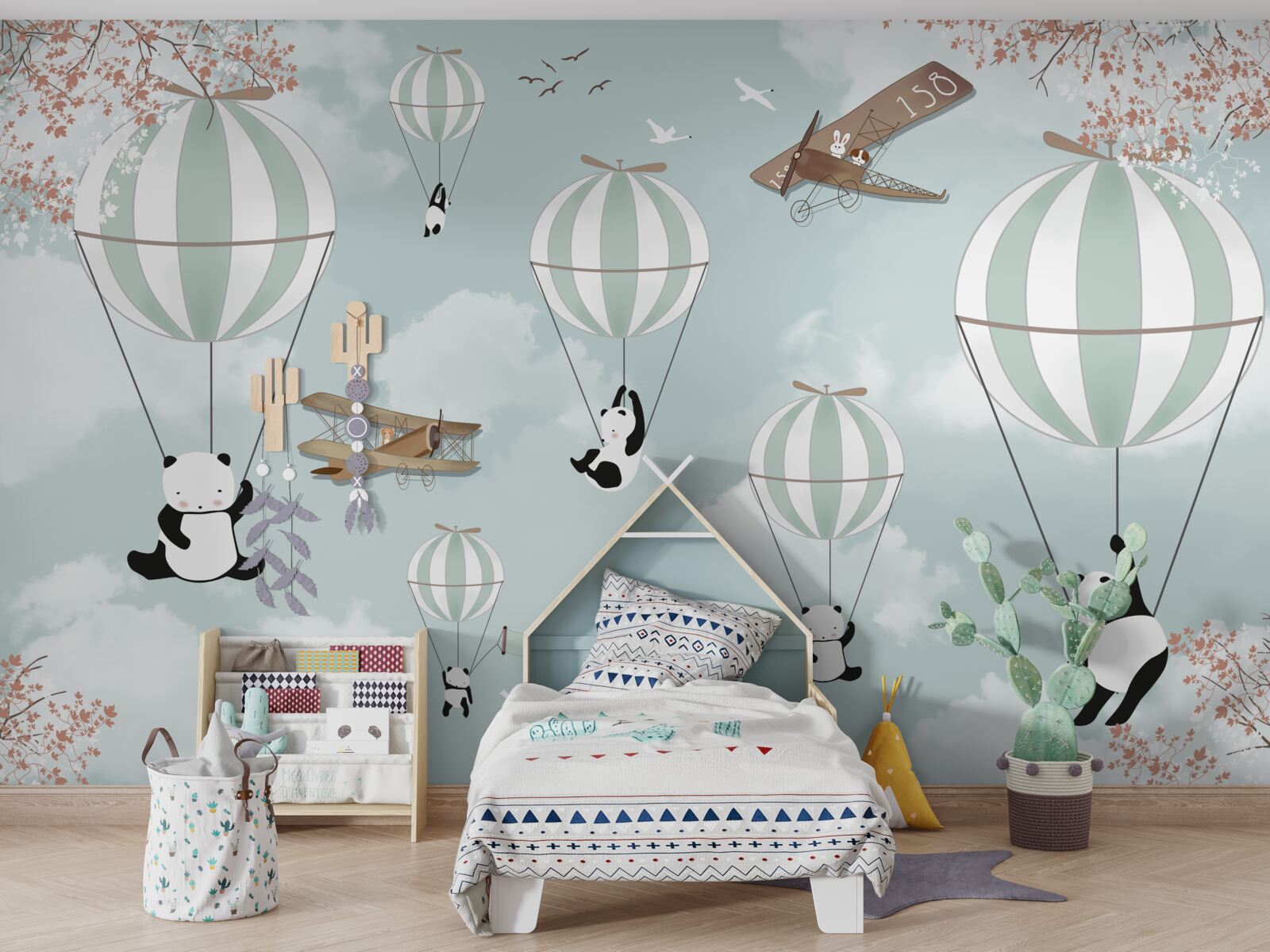 Papier peint ballons avec pandas