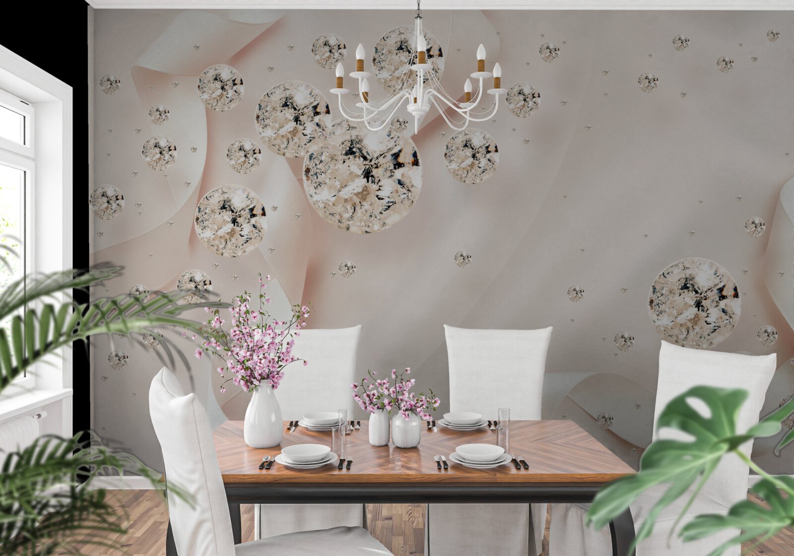 Papier peint diamants et perles sur soie fine