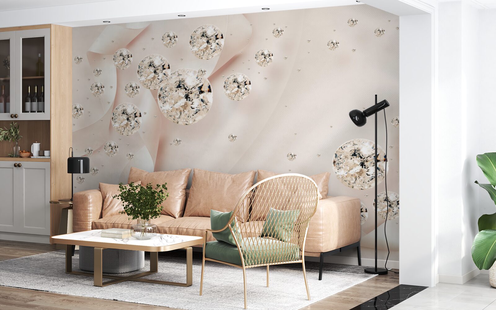 Papier peint diamants et perles sur soie fine