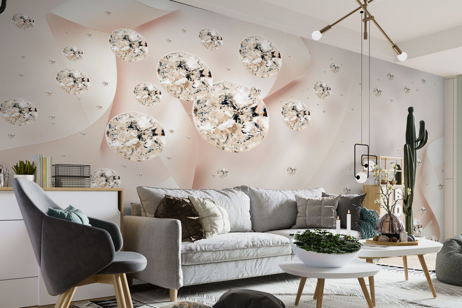 Papier peint diamants et perles sur soie fine