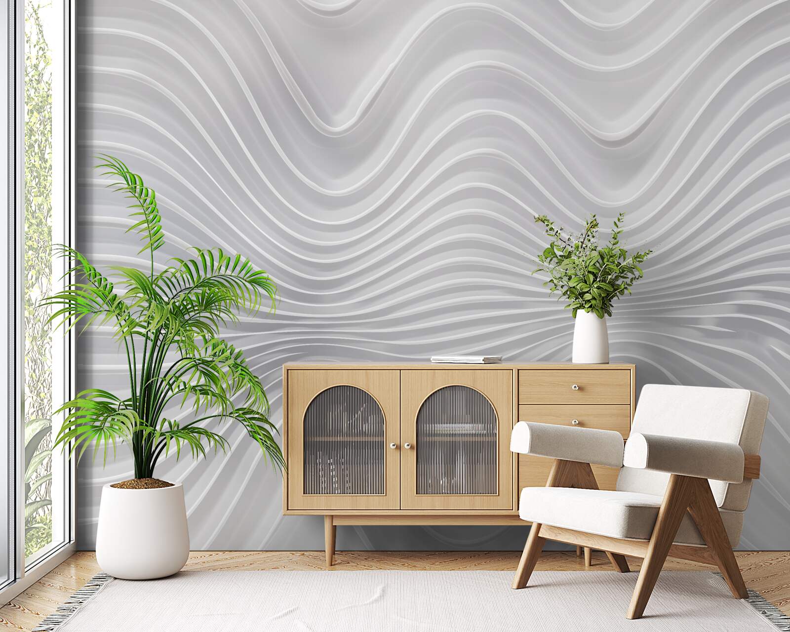 Papier peint lignes courbes sur fond gris