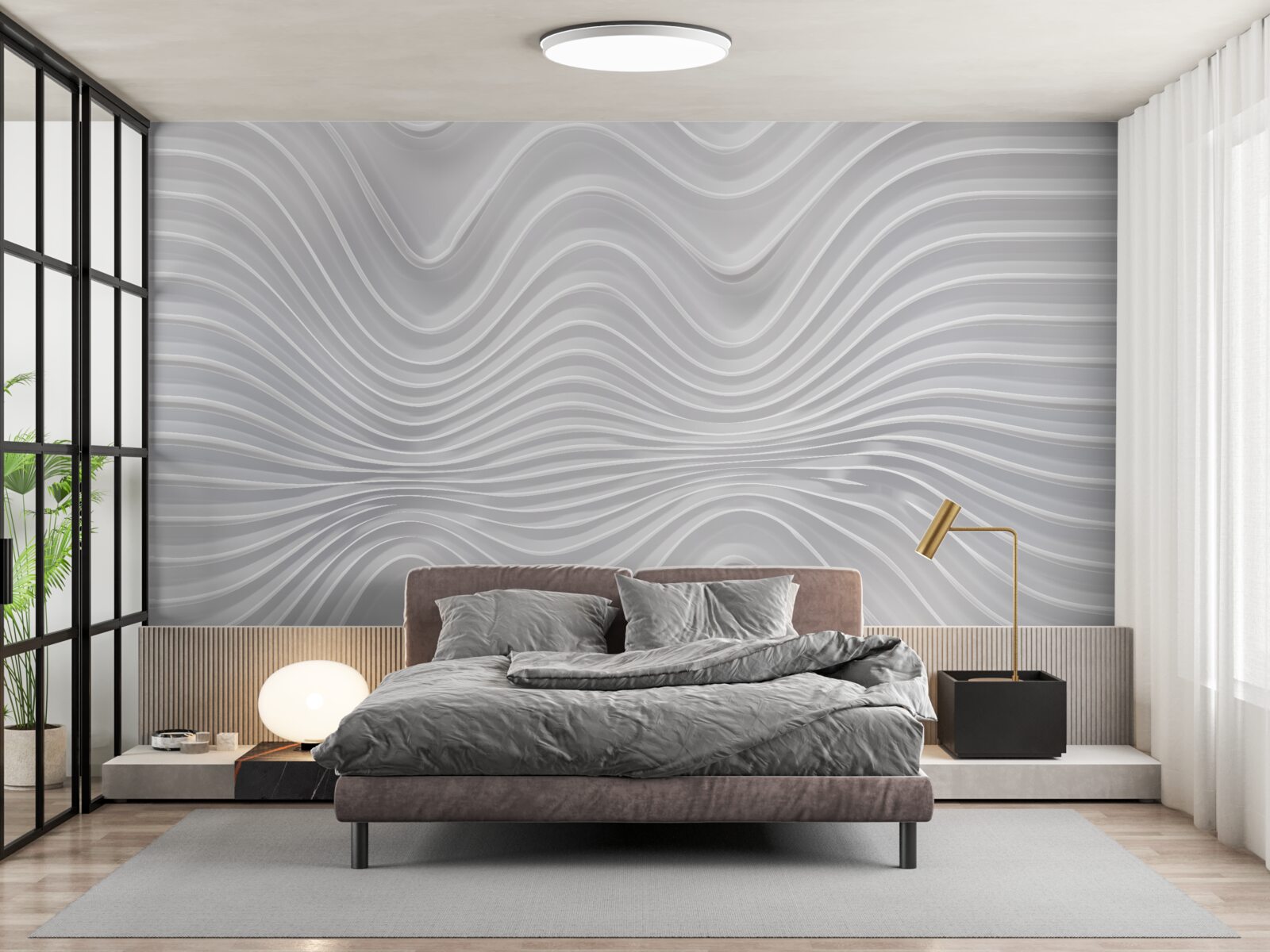Papier peint lignes courbes sur fond gris